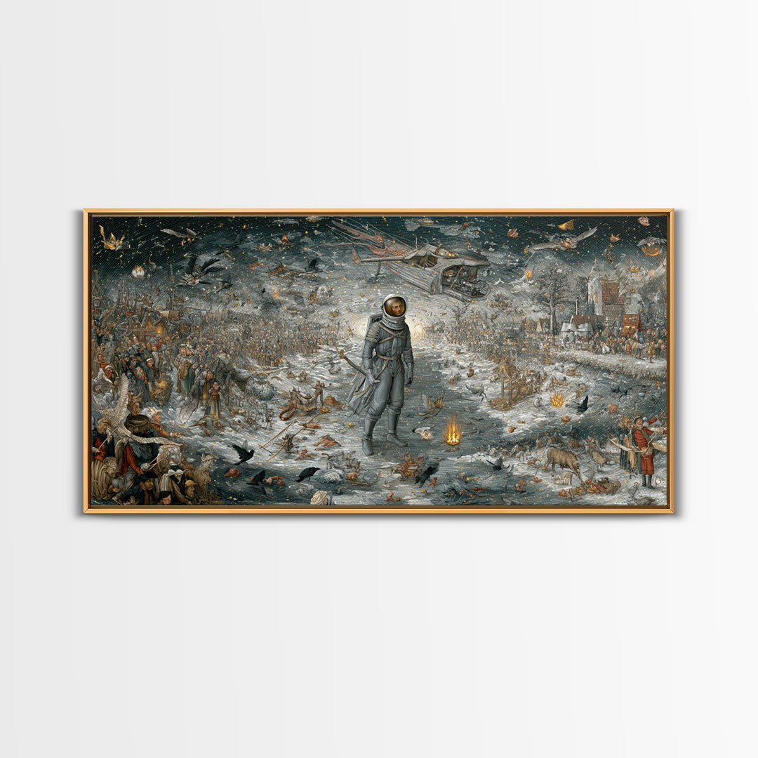 The Astronaut Ghost, Northern Renaissance Horror, Wide Panoramic Art, Dark Fantasy Wall Art, Canvas Print, Halloween Wall Art