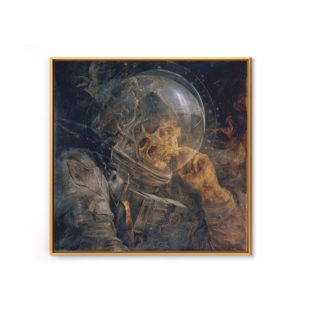 The Astronaut Ghost, Dark Renaissance Art, Square Wall Art, Dark Fantasy Wall Art, Framed Canvas Print, Halloween Wall Art