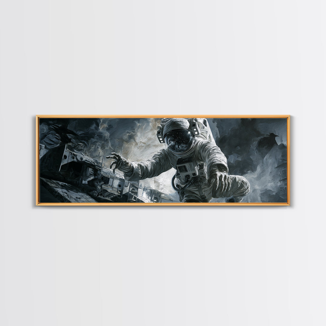 The Astronaut Ghost, Danse Macabre Art, Extra Wide Wall Art, Macabre Wall Art, Framed Canvas Print, Halloween Wall Art