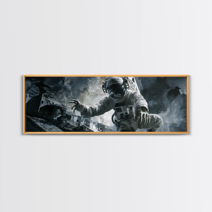 The Astronaut Ghost, Danse Macabre Art, Extra Wide Wall Art, Macabre Wall Art, Framed Canvas Print, Halloween Wall Art