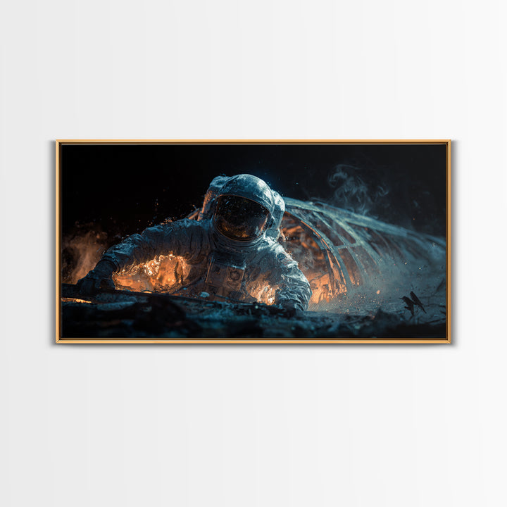 The Astronaut Ghost, Apocalyptic Romantic Art, Wide Panoramic Art, Dark Halloween Decor, Canvas Print, Halloween Wall Art