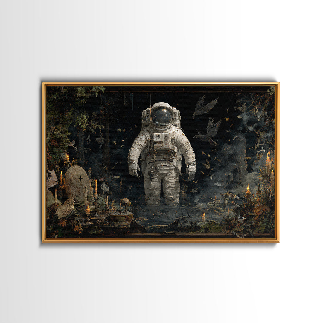 The Astronaut Ghost, Symbolist Gothic Landscape, Landscape Wall Art, Dark Halloween Decor, Framed Canvas Print, Halloween Wall Art