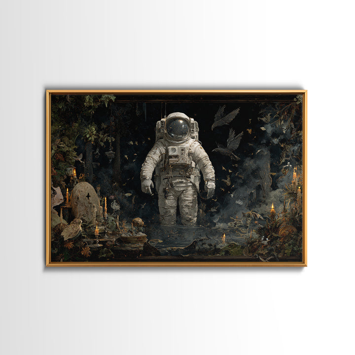 The Astronaut Ghost, Symbolist Gothic Landscape, Landscape Wall Art, Dark Halloween Decor, Framed Canvas Print, Halloween Wall Art