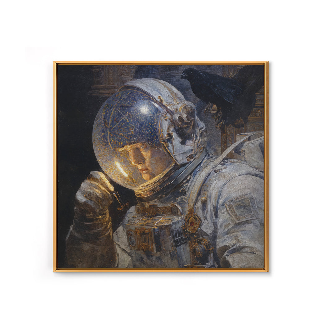 The Astronaut Ghost, Ornate Symbolist Art, Square Wall Art, Dark Halloween Decor, Framed Canvas Print, Halloween Wall Art