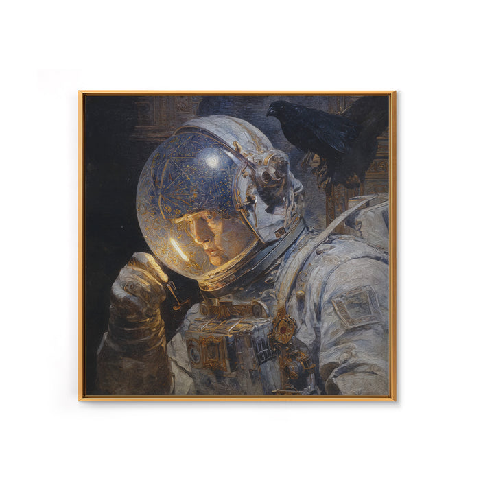 The Astronaut Ghost, Ornate Symbolist Art, Square Wall Art, Dark Halloween Decor, Framed Canvas Print, Halloween Wall Art