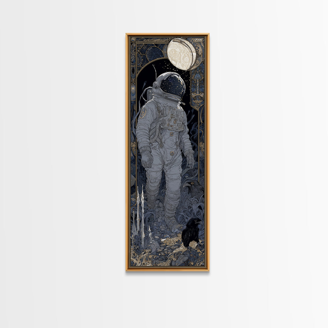 The Astronaut Ghost, Stained Glass Gothic Art, Tall Narrow Wall Art, Gothic Horror Wall Art, Framed Canvas Print, Halloween Wall Art