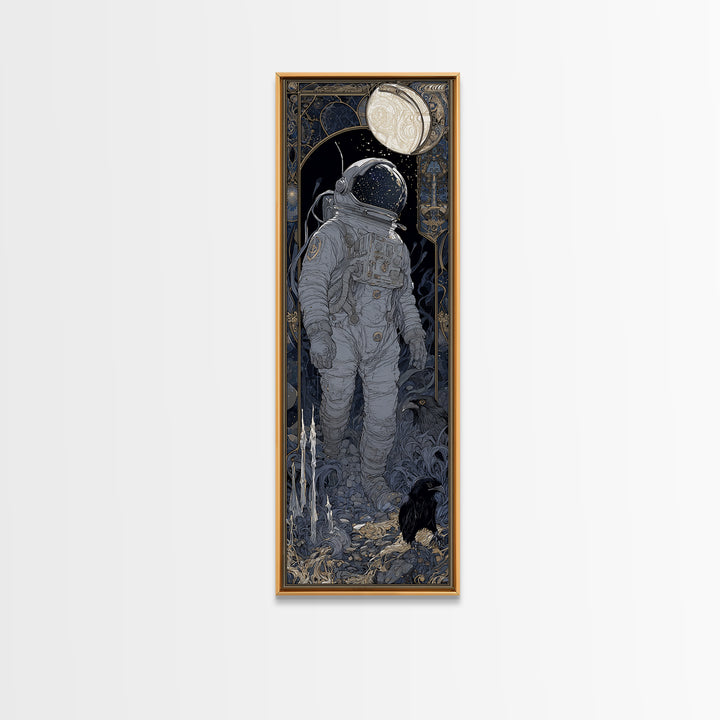 The Astronaut Ghost, Stained Glass Gothic Art, Tall Narrow Wall Art, Gothic Horror Wall Art, Framed Canvas Print, Halloween Wall Art