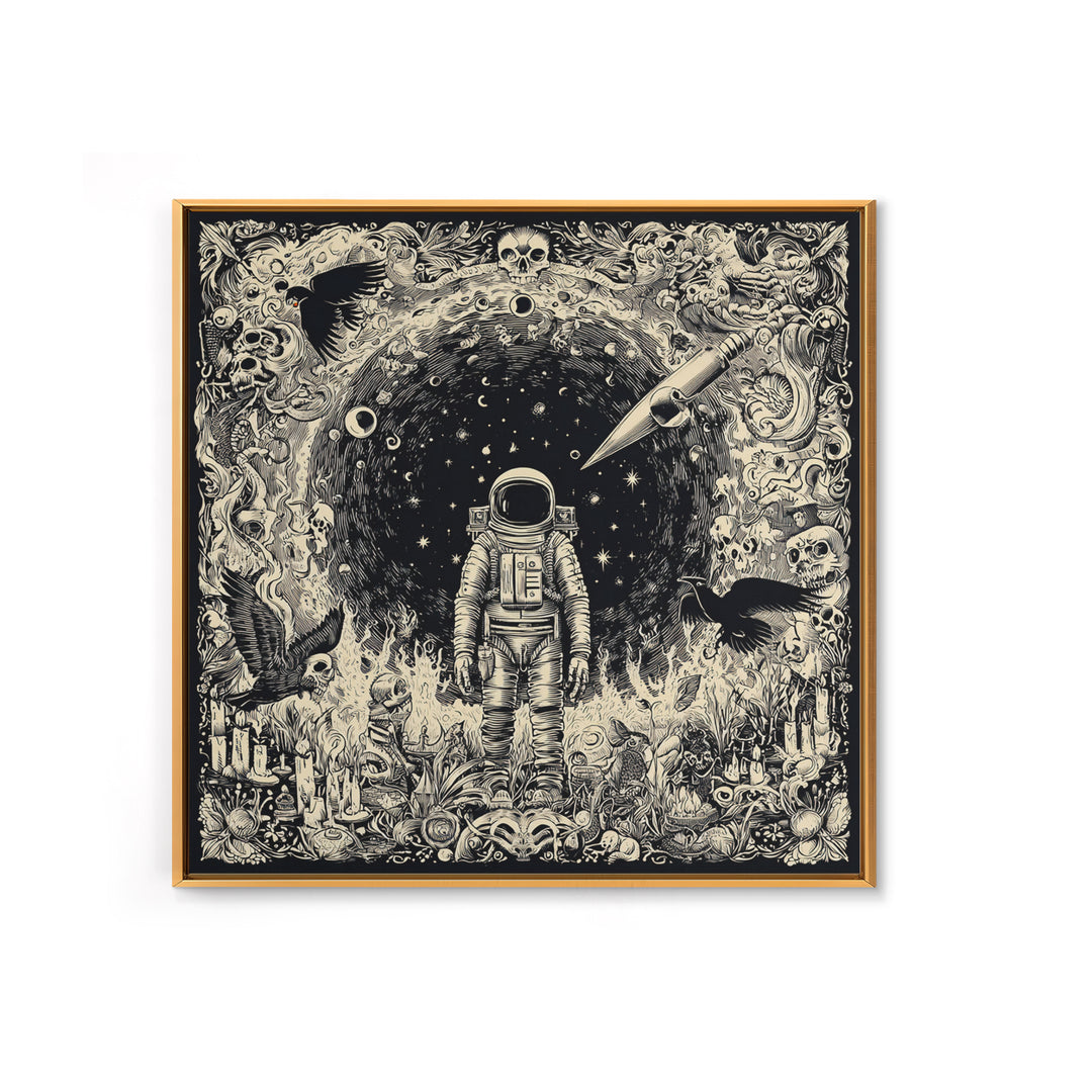 The Astronaut Ghost, Macabre Folk Print Art, Square Wall Art, Dark Halloween Decor, Canvas Print, Halloween Wall Art