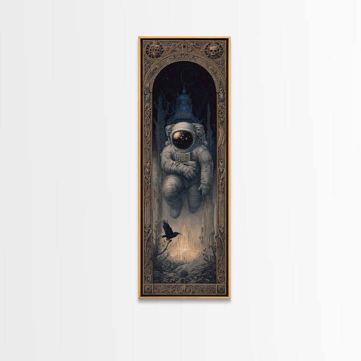 The Astronaut Ghost, Surreal Apocalyptic Art, Tall Narrow Wall Art, Gothic Horror Wall Art, Framed Canvas Print, Halloween Wall Art