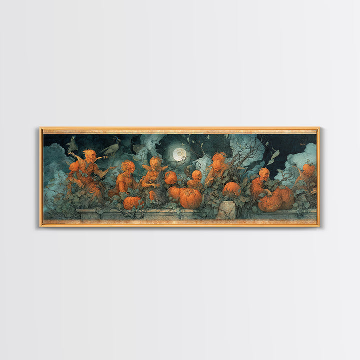The Alien Pumpkin Patch, Dark Renaissance Art, Extra Wide Wall Art, Macabre Wall Art, Canvas Print, Halloween Wall Art