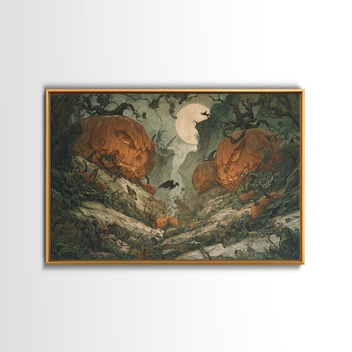 The Alien Pumpkin Patch, Baroque Witchcraft Art, Landscape Wall Art, Macabre Wall Art, Canvas Print, Halloween Wall Art