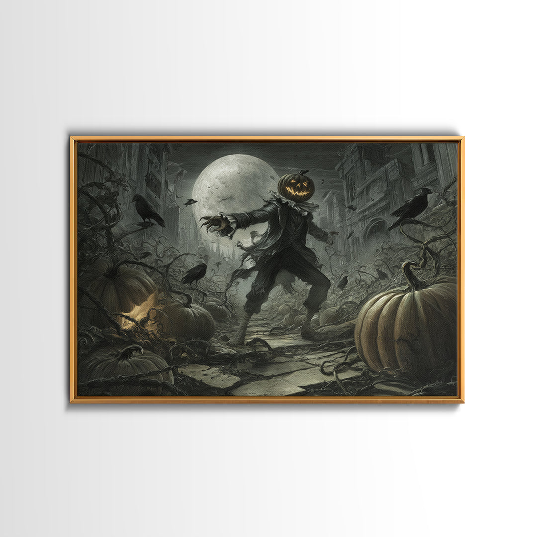 The Alien Pumpkin Patch, Architectural Etching Art, Landscape Wall Art, Macabre Wall Art, Canvas Print, Halloween Wall Art