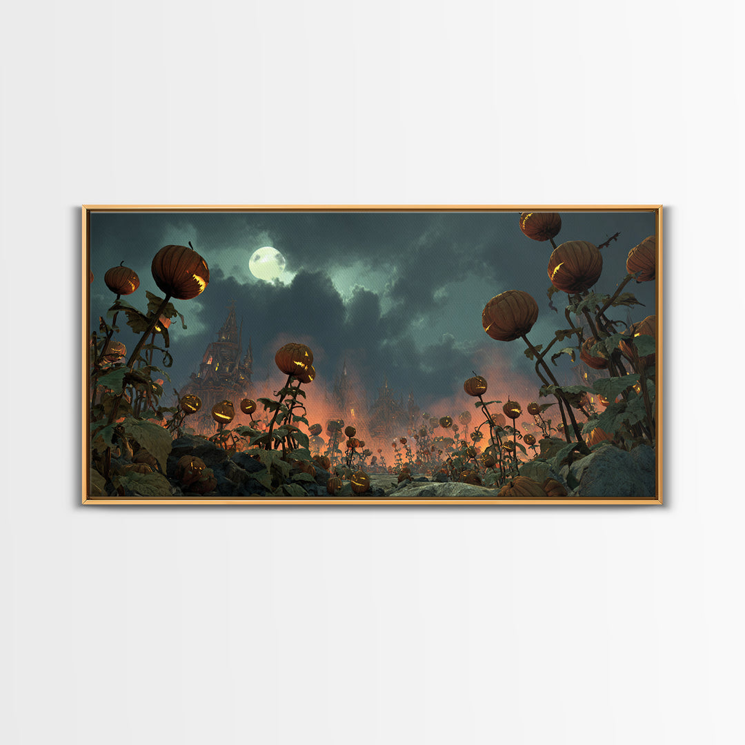 The Alien Pumpkin Patch, Apocalyptic Romantic Art, Wide Panoramic Art, Gothic Horror Wall Art, Canvas Print, Halloween Wall Art