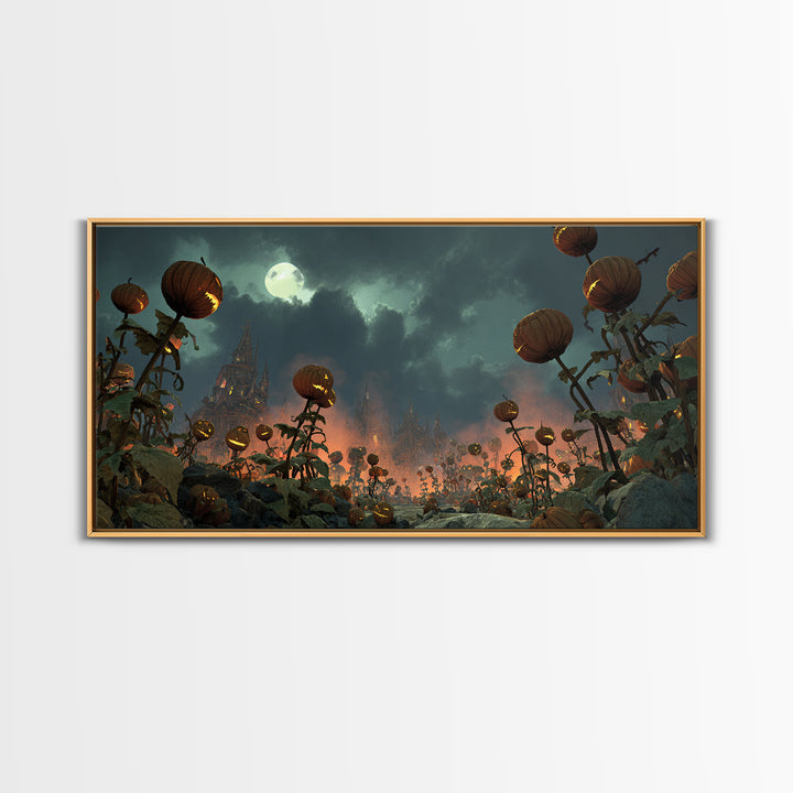 The Alien Pumpkin Patch, Apocalyptic Romantic Art, Wide Panoramic Art, Gothic Horror Wall Art, Canvas Print, Halloween Wall Art