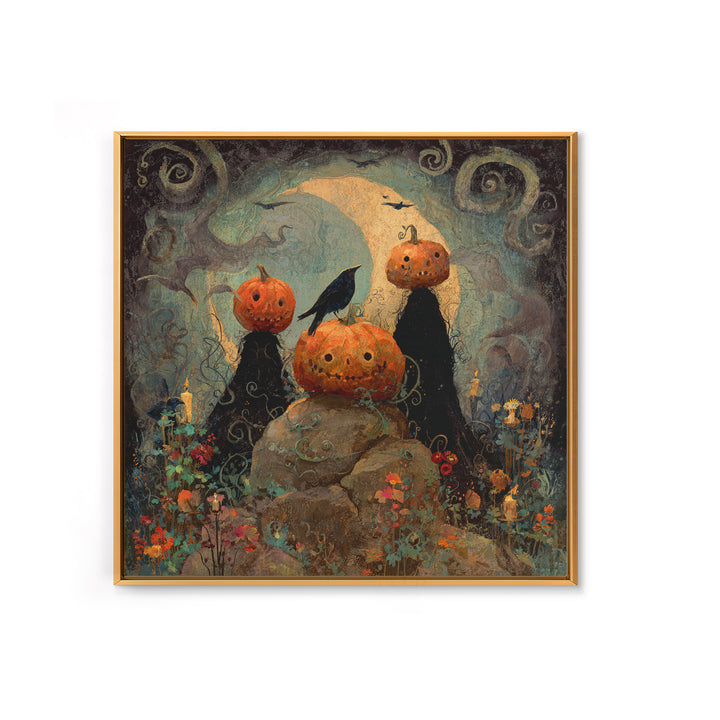 The Alien Pumpkin Patch, Symbolist Dream Art, Square Wall Art, Gothic Horror Wall Art, Canvas Print, Halloween Wall Art