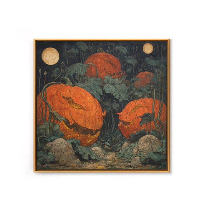 The Alien Pumpkin Patch, Dark Symbolist Art, Square Wall Art, Dark Halloween Decor, Canvas Print, Halloween Wall Art