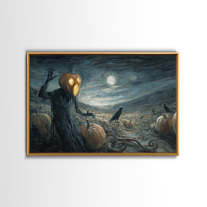 The Alien Pumpkin Patch, Expressionist Gothic Art, Landscape Wall Art, Dark Halloween Decor, Framed Canvas Print, Halloween Wall Art