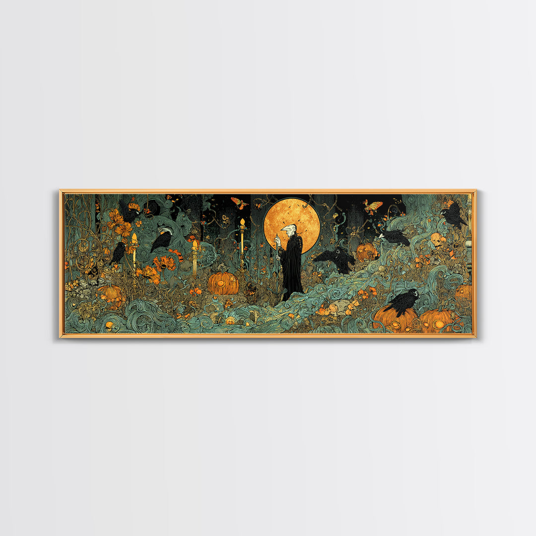 The Alien Pumpkin Patch, Stained Glass Gothic Art, Extra Wide Wall Art, Dark Fantasy Wall Art, Canvas Print, Halloween Wall Art