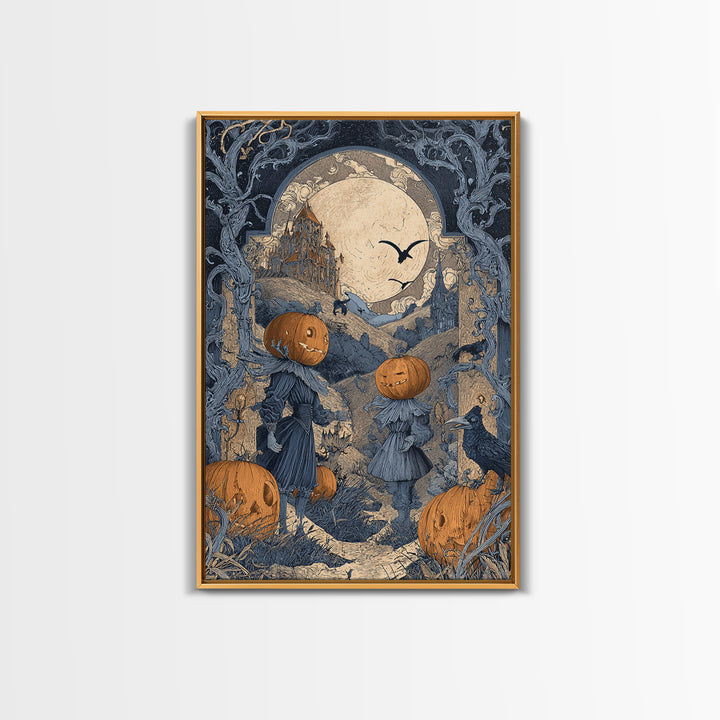 The Alien Pumpkin Patch, Victorian Macabre Art, Vertical Wall Art, Macabre Wall Art, Canvas Print, Halloween Wall Art, Gothic Home Decor