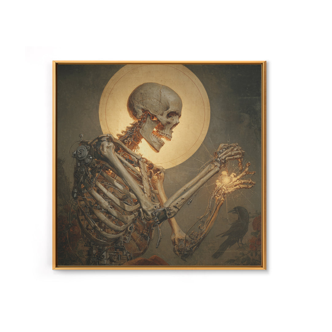 The Biomechanical Skeleton, Dark Renaissance Art, Square Wall Art, Dark Fantasy Wall Art, Framed Canvas Print, Halloween Wall Art