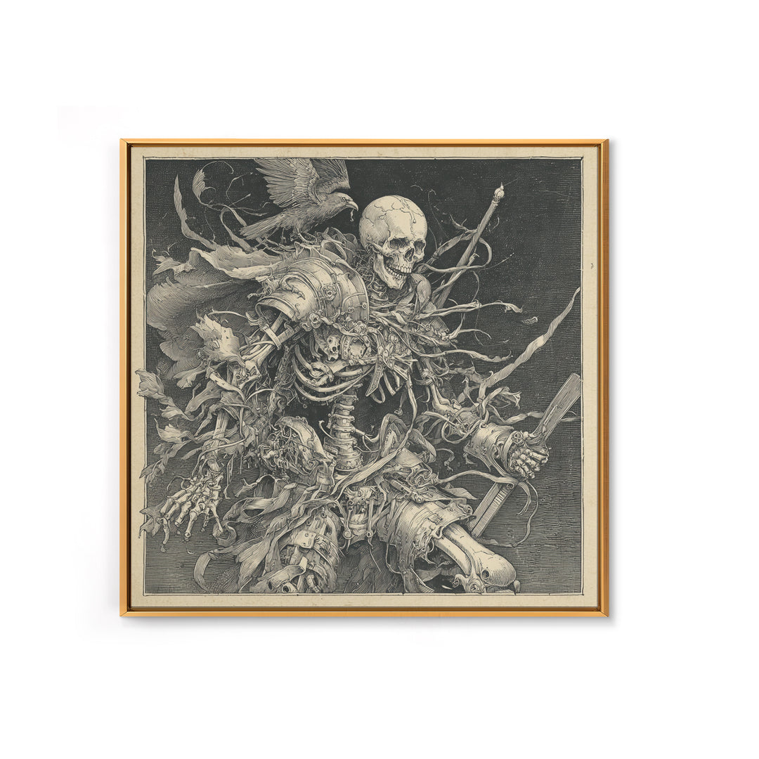 The Biomechanical Skeleton, Renaissance Engraving Art, Square Wall Art, Dark Fantasy Wall Art, Framed Canvas Print, Halloween Wall Art