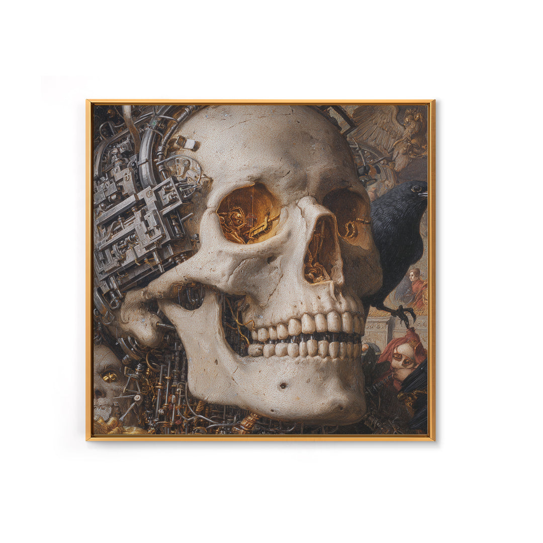 The Biomechanical Skeleton, Danse Macabre Art, Square Wall Art, Dark Halloween Decor, Canvas Print, Halloween Wall Art