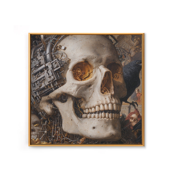 The Biomechanical Skeleton, Danse Macabre Art, Square Wall Art, Dark Halloween Decor, Canvas Print, Halloween Wall Art