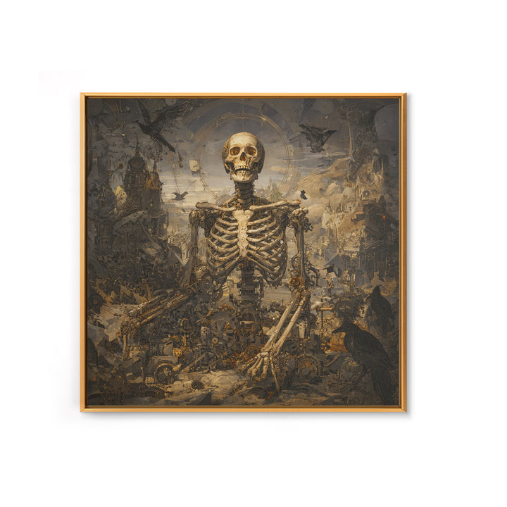 The Biomechanical Skeleton, Baroque Witchcraft Art, Square Wall Art, Dark Fantasy Wall Art, Framed Canvas Print, Halloween Wall Art