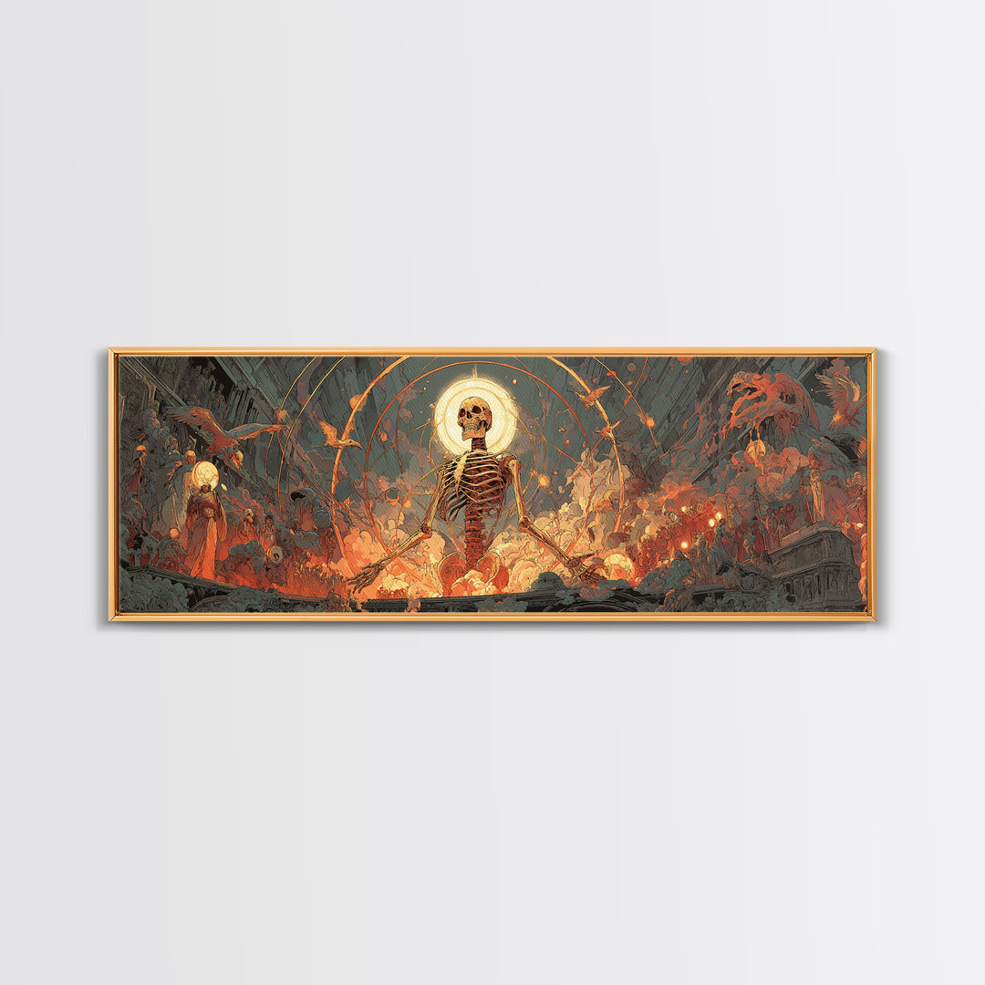 The Biomechanical Skeleton, Apocalyptic Romantic Art, Extra Wide Wall Art, Dark Halloween Decor, Canvas Print, Halloween Wall Art