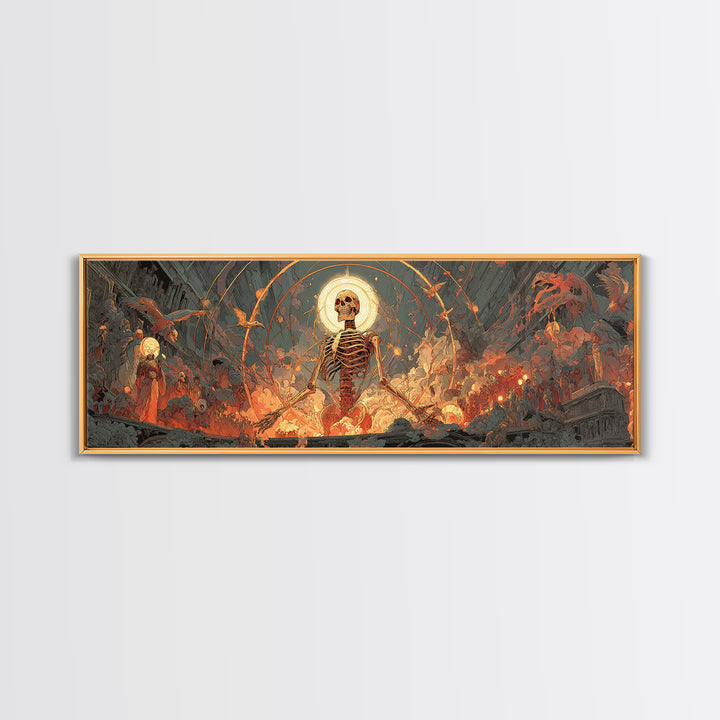The Biomechanical Skeleton, Apocalyptic Romantic Art, Extra Wide Wall Art, Dark Halloween Decor, Canvas Print, Halloween Wall Art