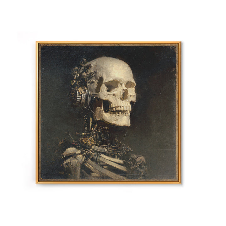 The Biomechanical Skeleton, Symbolist Dream Art, Square Wall Art, Gothic Horror Wall Art, Framed Canvas Print, Halloween Wall Art