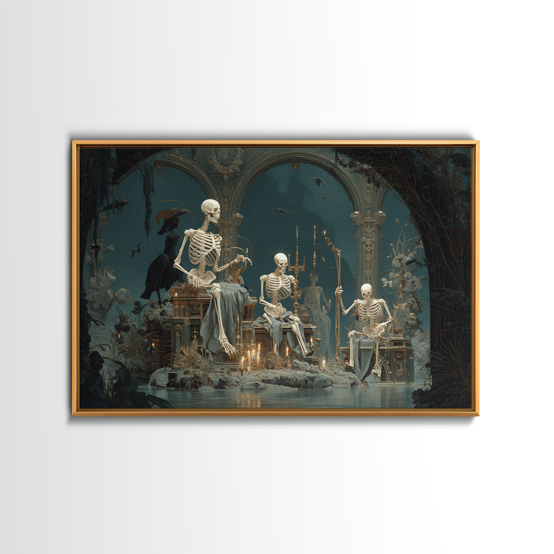 The Biomechanical Skeleton, Symbolist Gothic Landscape, Landscape Wall Art, Dark Fantasy Wall Art, Canvas Print, Halloween Wall Art
