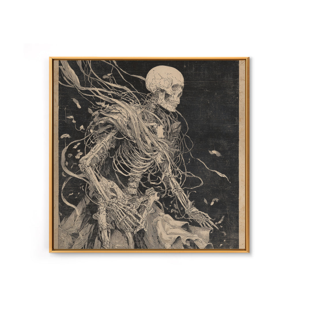 The Biomechanical Skeleton, Decadent Gothic Art, Square Wall Art, Macabre Wall Art, Canvas Print, Halloween Wall Art