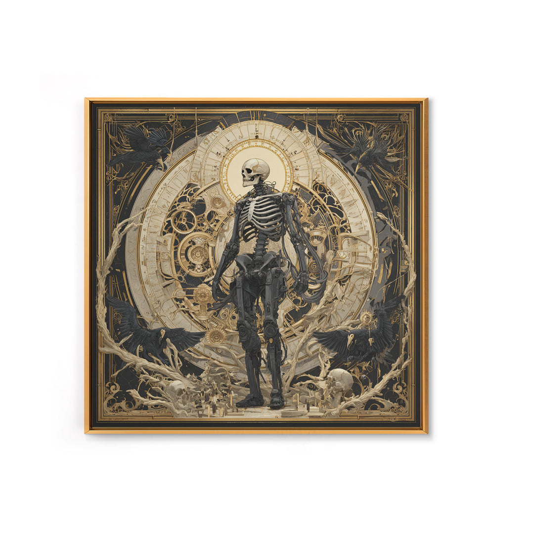 The Biomechanical Skeleton, Dark Symbolist Art, Square Wall Art, Dark Fantasy Wall Art, Canvas Print, Halloween Wall Art