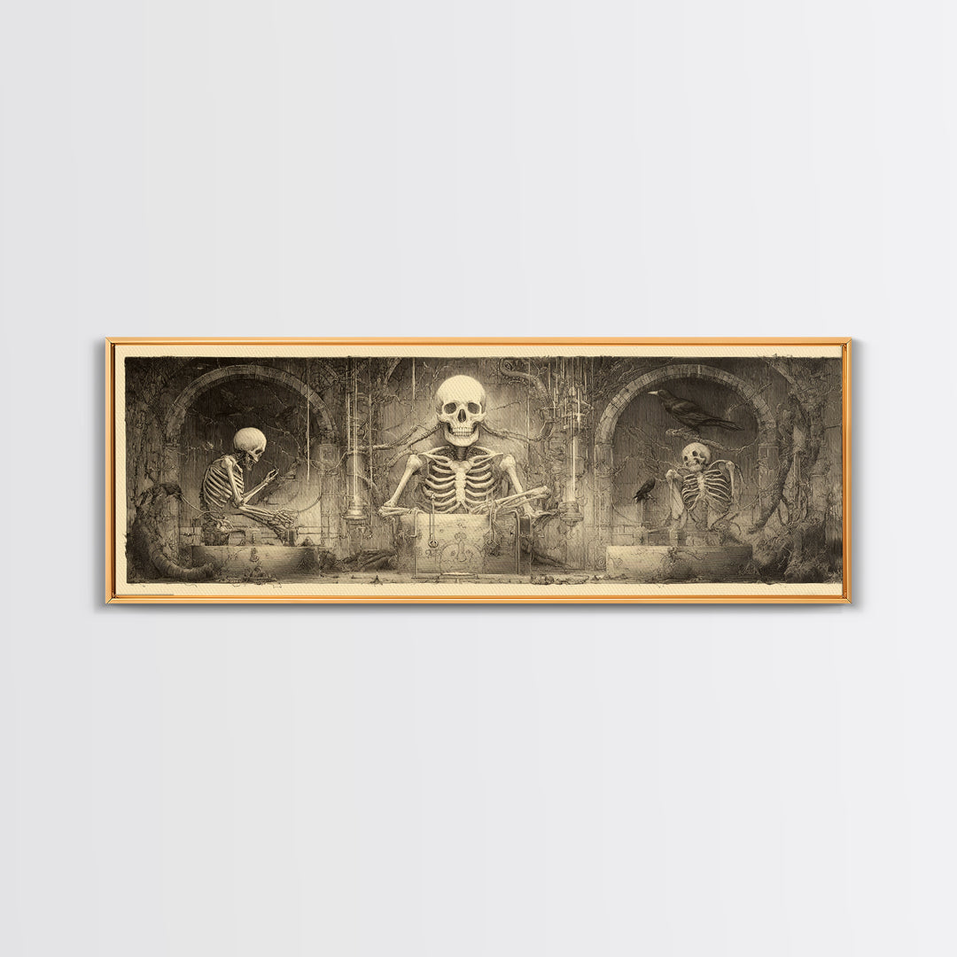 The Biomechanical Skeleton, Expressionist Nightmare Art, Extra Wide Wall Art, Dark Fantasy Wall Art, Framed Canvas Print, Halloween Wall Art