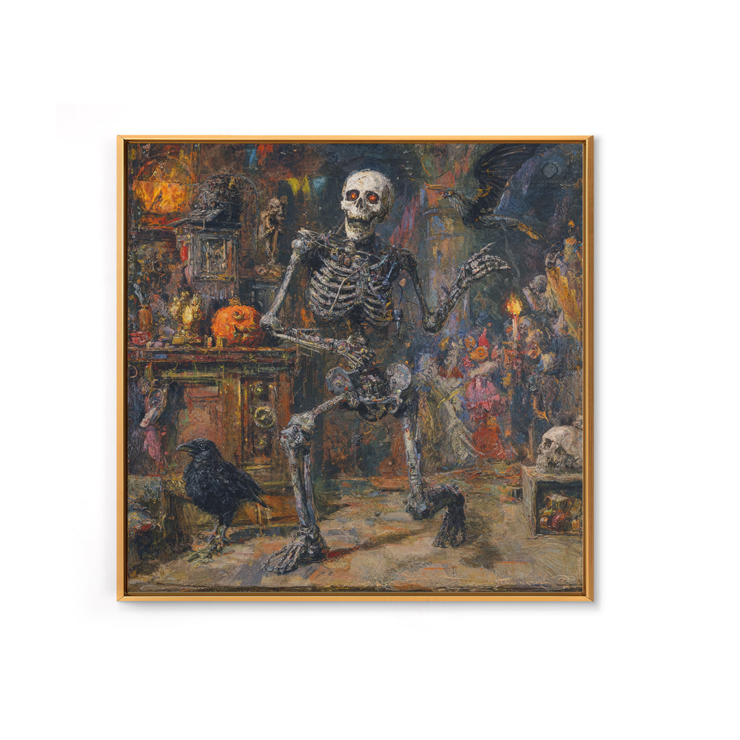 The Biomechanical Skeleton, Grotesque Carnival Art, Square Wall Art, Dark Halloween Decor, Canvas Print, Halloween Wall Art