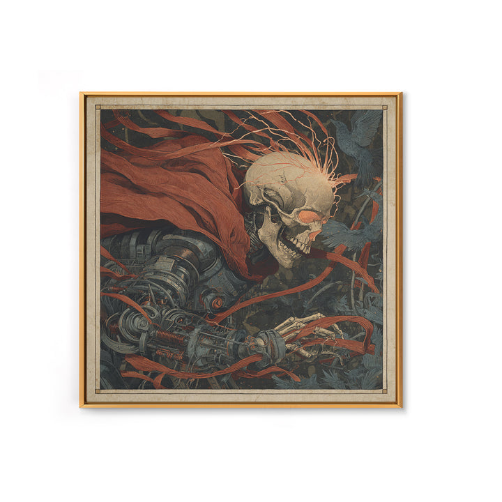 The Biomechanical Skeleton, Expressionist Gothic Art, Square Wall Art, Macabre Wall Art, Framed Canvas Print, Halloween Wall Art