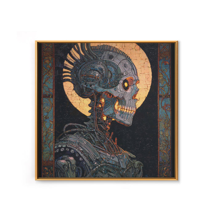 The Biomechanical Skeleton, Stained Glass Gothic Art, Square Wall Art, Dark Fantasy Wall Art, Canvas Print, Halloween Wall Art
