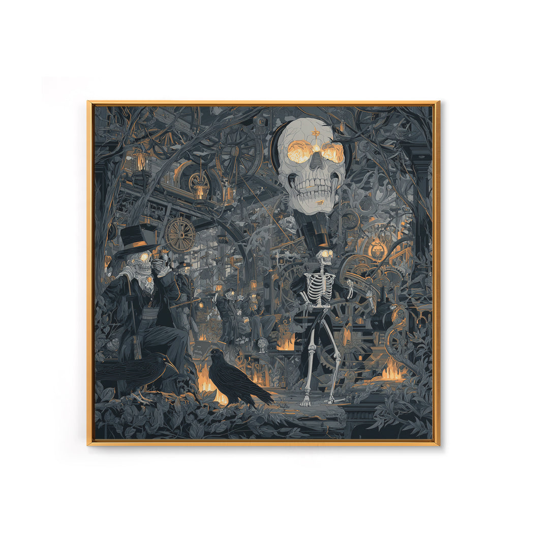 The Biomechanical Skeleton, Macabre Folk Print Art, Square Wall Art, Dark Fantasy Wall Art, Canvas Print, Halloween Wall Art