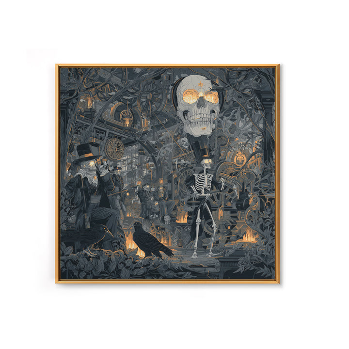 The Biomechanical Skeleton, Macabre Folk Print Art, Square Wall Art, Dark Fantasy Wall Art, Canvas Print, Halloween Wall Art