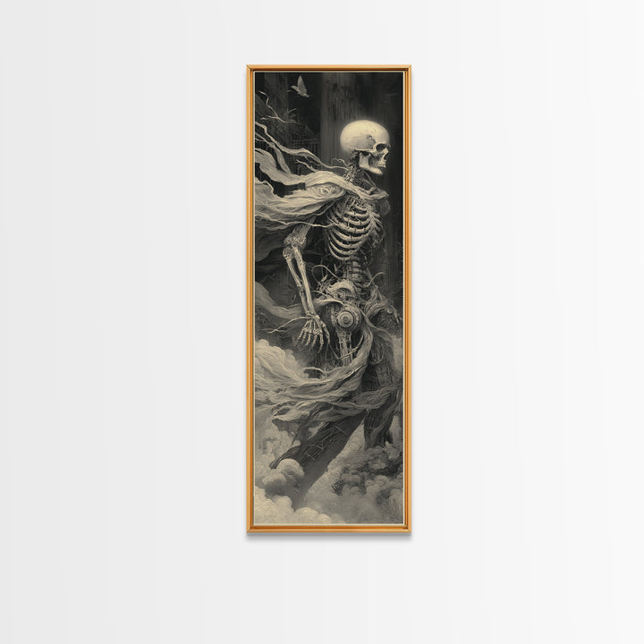 The Biomechanical Skeleton, Surreal Apocalyptic Art, Tall Narrow Wall Art, Gothic Horror Wall Art, Framed Canvas Print