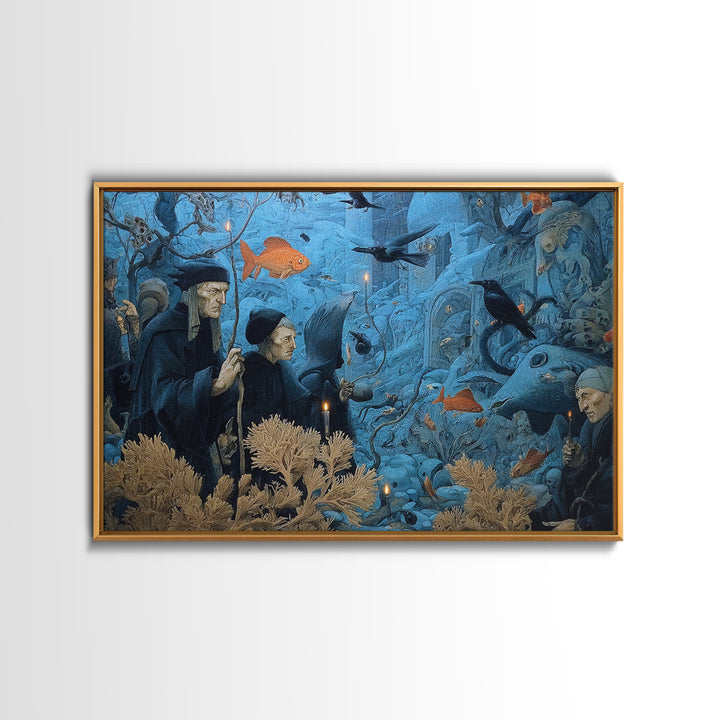 The Underwater Graveyard, Medieval Grotesque Art, Landscape Wall Art, Dark Halloween Decor, Framed Canvas Print, Halloween Wall Art