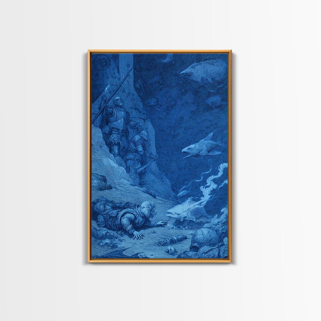 The Underwater Graveyard, Renaissance Engraving Art, Vertical Wall Art, Dark Halloween Decor, Canvas Print, Halloween Wall Art