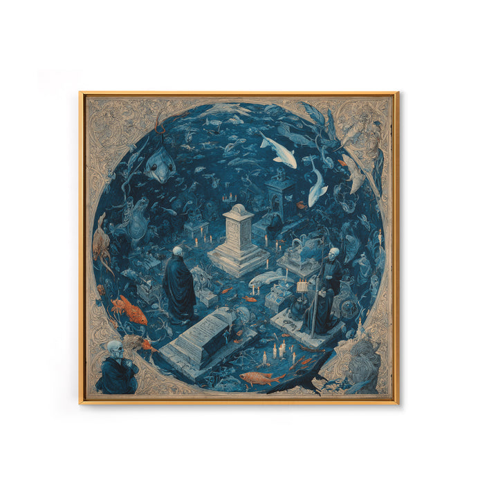 The Underwater Graveyard, Danse Macabre Art, Square Wall Art, Dark Fantasy Wall Art, Canvas Print, Halloween Wall Art