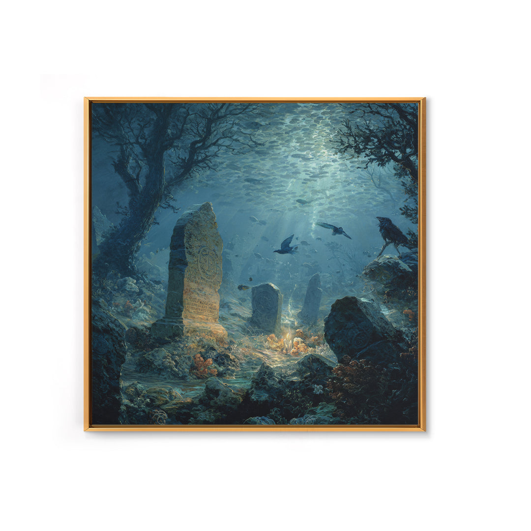 The Underwater Graveyard, Baroque Witchcraft Art, Square Wall Art, Gothic Horror Wall Art, Canvas Print, Halloween Wall Art