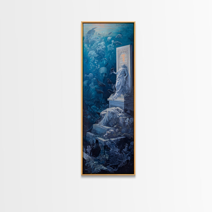 The Underwater Graveyard, Gothic Nightmare Art, Tall Narrow Wall Art, Gothic Horror Wall Art, Canvas Print, Halloween Wall Art