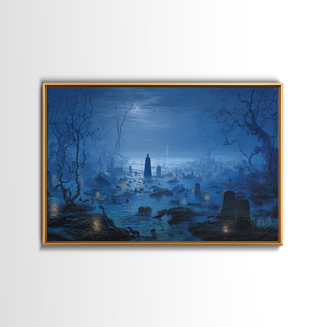 The Underwater Graveyard, Romantic Gothic Landscape, Landscape Wall Art, Dark Halloween Decor, Framed Canvas Print