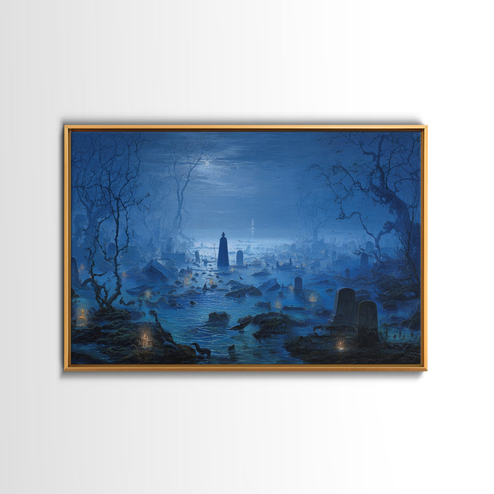 The Underwater Graveyard, Romantic Gothic Landscape, Landscape Wall Art, Dark Halloween Decor, Framed Canvas Print
