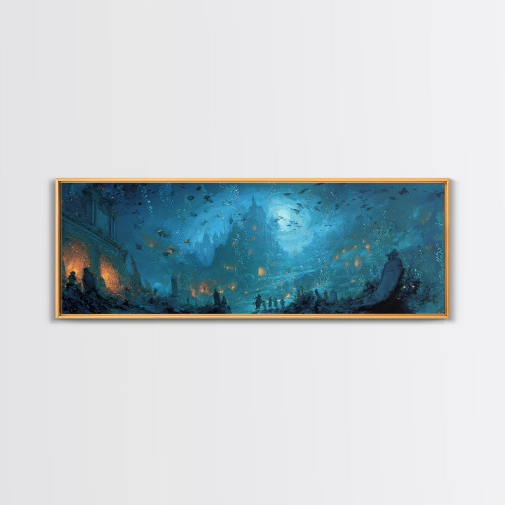 The Underwater Graveyard, Apocalyptic Romantic Art, Extra Wide Wall Art, Dark Fantasy Wall Art, Framed Canvas Print, Halloween Wall Art