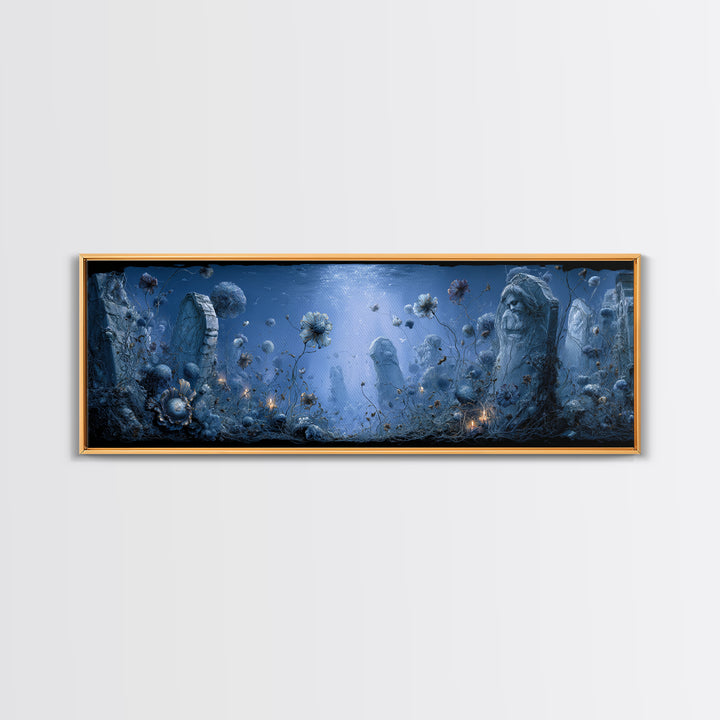 The Underwater Graveyard, Symbolist Dream Art, Extra Wide Wall Art, Dark Halloween Decor, Canvas Print, Halloween Wall Art